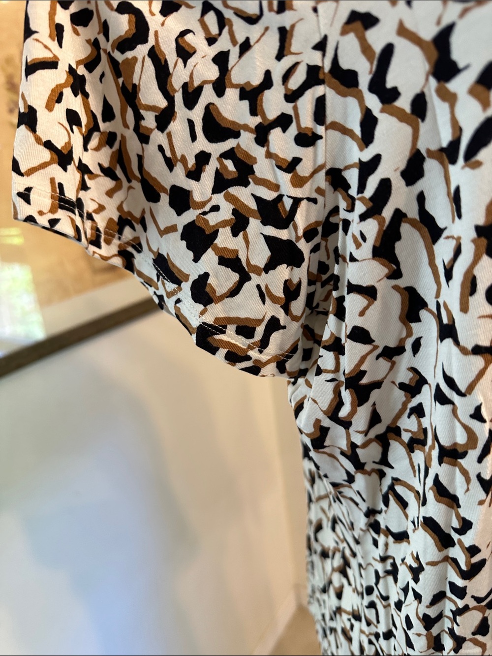 NINE WEST Soft Spun Short Sleeve Cream/Black/Camel Pattern Top XXL - Picture 6 of 11
